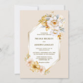 Stijlvolle witte gouden bloem geometrische bruilof kaart (Voorkant)