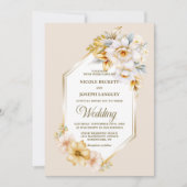 Stijlvolle witte gouden bloem geometrische bruilof kaart (Voorkant)
