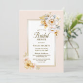 Stijlvolle witte gouden bloemen bruids douche uitn kaart (Staand voorkant)