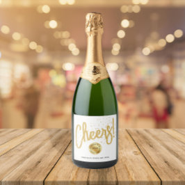 Stijlvolle witte gouden Nieuwjaarsbedrijfstypograf Sparkling Wijnetiket