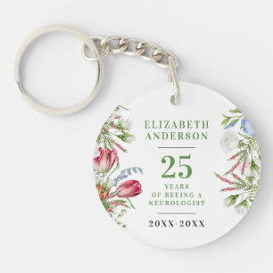 Stijlvolle witte groene wilde bloemen pensioen jub sleutelhanger