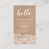 Stijlvolle witte hallo florale kraft-typografie visitekaartje (Voorkant)