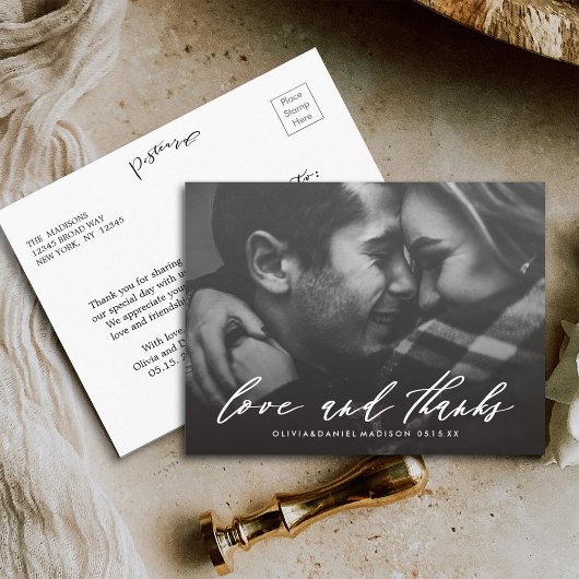 Stijlvolle witte kalligrafie Weduwfoto Hartelijk d Briefkaart