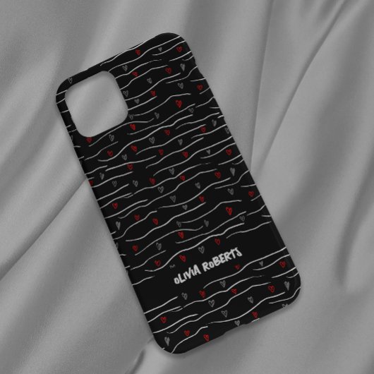 Stijlvolle witte krijt harten lijnen patroon perso Case-Mate iPhone case