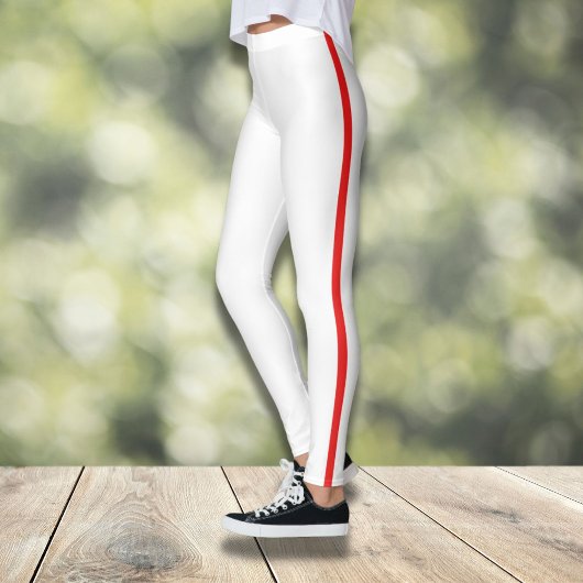 Stijlvolle Witte Leggings met rode Zijstreep