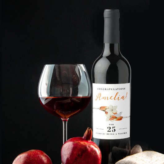 Stijlvolle witte Lily Retro Jubileum Bloemen Wijn Etiket