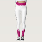 Stijlvolle witte magenta witte strepen & naam leggings (Voorkant)