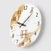 Stijlvolle witte marmer Gold Foil monogram naam Grote Klok (Hoek)