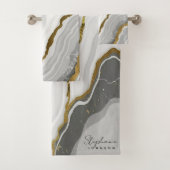 Stijlvolle Witte Marmeren Grijze Agaat Gouden Glit Bad Handdoek (Insitu)