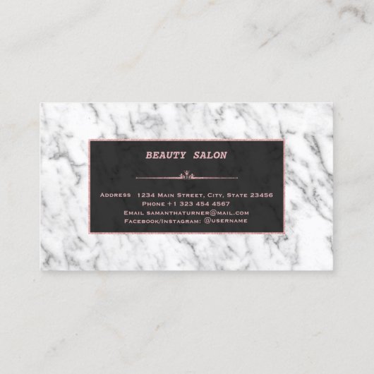Stijlvolle witte marmeren roze gouden visagist visitekaartje (Achterkant)