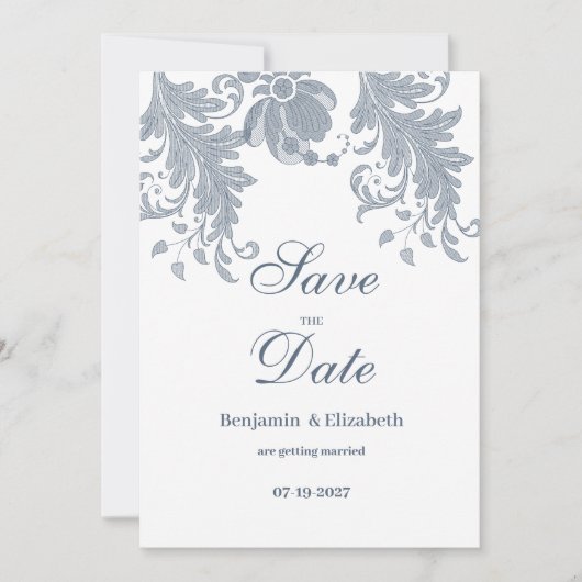 Stijlvolle witte mauve blauwe bloemen Save the Dat Kaart (Voorkant)