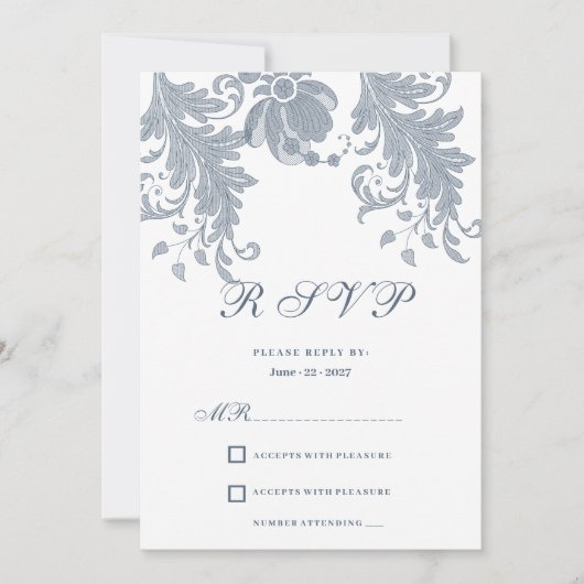 Stijlvolle witte mauve blauwe bloemenkant RSVP Kaart (Voorkant)