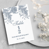 Stijlvolle witte mauve blauwe bloemenkant Tafelnum Kaart