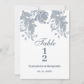 Stijlvolle witte mauve blauwe bloemenkant Tafelnum Kaart (Voorkant)