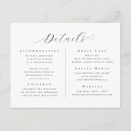 Stijlvolle witte minimalistische script bruiloft d informatiekaartje (Voorkant)