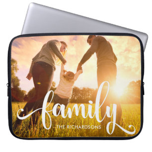Stijlvolle witte overlay   Foto van uw familie Laptop Sleeve