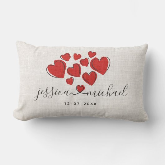 Stijlvolle witte Passen getrouwd Names with Hearts Kussen (Voorkant)