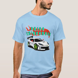 Stijlvolle witte raceauto met neon groene accenten t-shirt