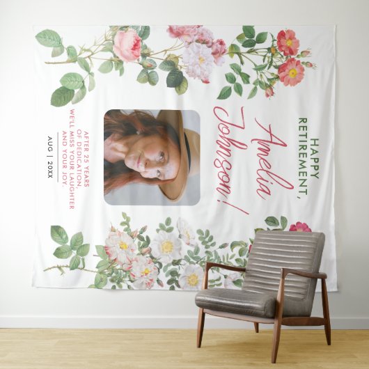 Stijlvolle witte rode pensioen sympathie Bloemen F Wandkleed (In Situ (horizontaal))