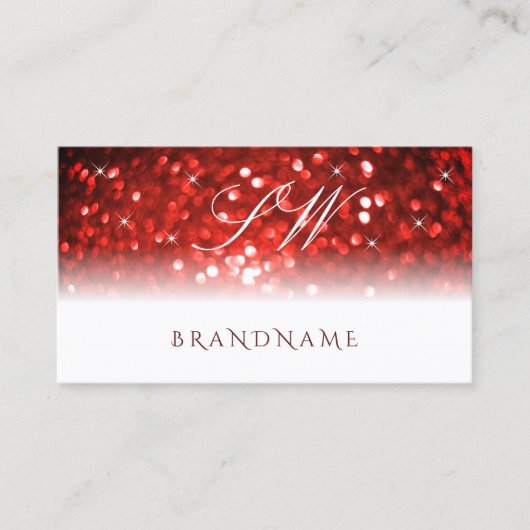Stijlvolle witte rode sparkle Glitter Initialen Mo Visitekaartje (Voorkant)