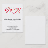 Stijlvolle witte rode vlakke eenvoudige monogram s visitekaartje (Voorkant / Achterkant)