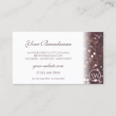 Stijlvolle witte roodbruine glitter-monogram visitekaartje (Achterkant)