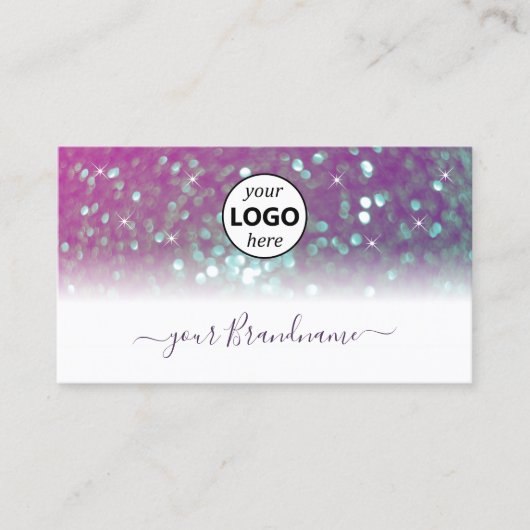 Stijlvolle witte roze Blauwgroen mousserende glitt Visitekaartje (Voorkant)