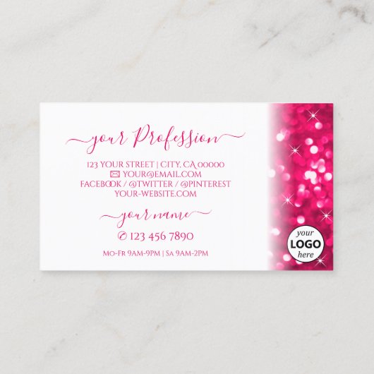 Stijlvolle witte roze mousserende glitter Voeg Log Visitekaartje (Achterkant)