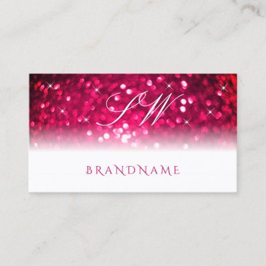 Stijlvolle witte roze mousserende glitterInitialen Visitekaartje (Voorkant)