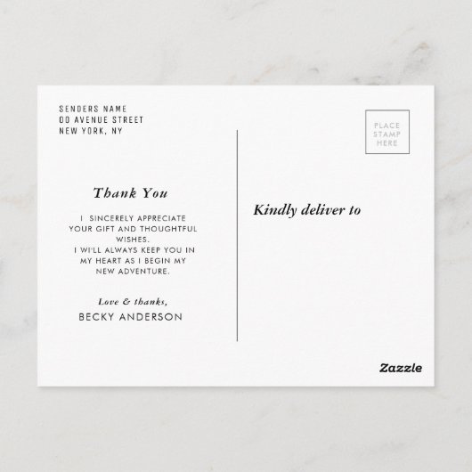 stijlvolle witte script afstudeer bedankkaart briefkaart (Achterkant)