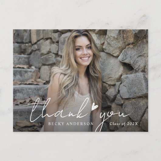 stijlvolle witte script afstudeer bedankkaart briefkaart (Voorkant)