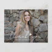 Stijlvolle witte script afstuderen dank u kaart (Voorkant)