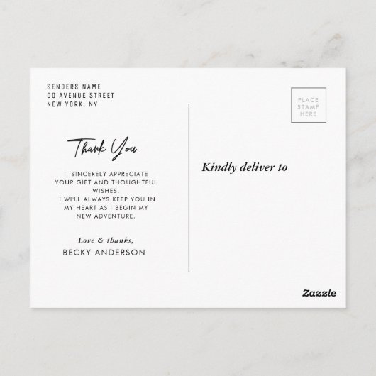 stijlvolle witte script bedank je afstudeer briefkaart (Achterkant)