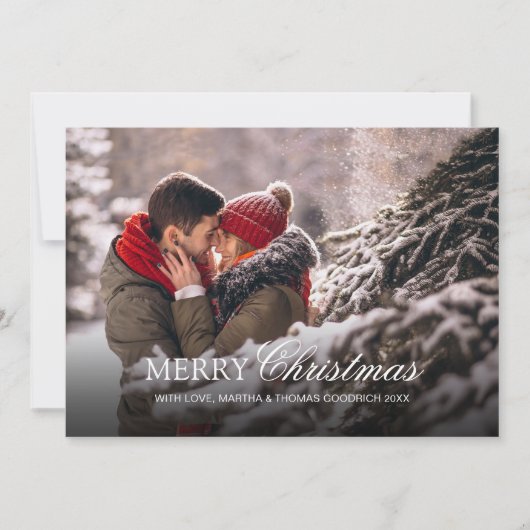 Stijlvolle witte script kerstgradiënt foto feestdagenkaart (Voorkant)