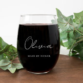 Stijlvolle witte script Monogram bruids bruiloft Wijnglas Zonder Voet