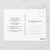 Stijlvolle witte script uitgestelde huwelijksaanko briefkaart (Achterkant)