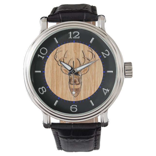 Stijlvolle witte staart buck Antlers Light Wood Gr Horloge (Voorkant)