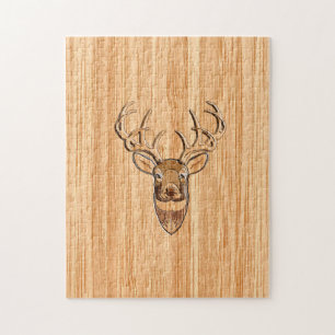 Stijlvolle witte staart buck Antlers Light Wood Gr Legpuzzel
