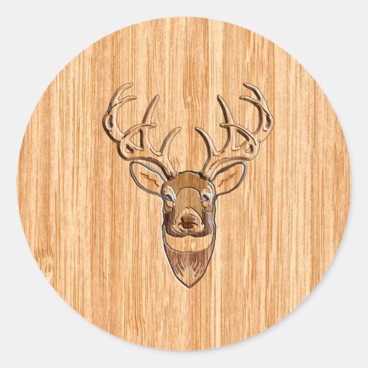Stijlvolle witte staart buck Antlers Light Wood Gr Ronde Sticker (Voorkant)