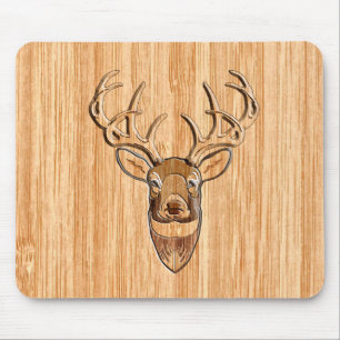 Stijlvolle witte staart Der Head Wood Grain Print Muismat