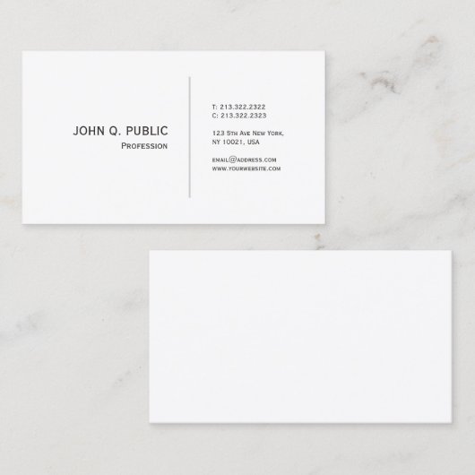 Stijlvolle witte strakke duidelijke ontwerp chique visitekaartje (Voorkant / Achterkant)