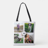 Stijlvolle witte vier foto raster met monogram tote bag (Achterkant)