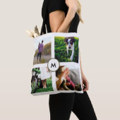 Stijlvolle witte vier foto raster met monogram tote bag (Dichtbij)