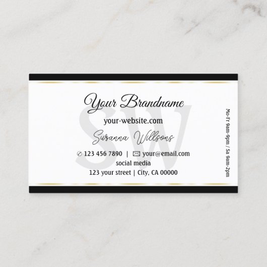 Stijlvolle witte zwarte en gouden strepen met mono visitekaartje (Achterkant)