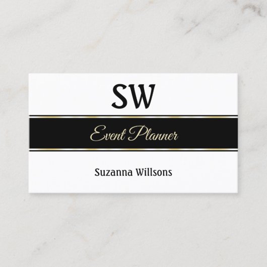 Stijlvolle witte zwarte en gouden strepen met mono visitekaartje (Voorkant)