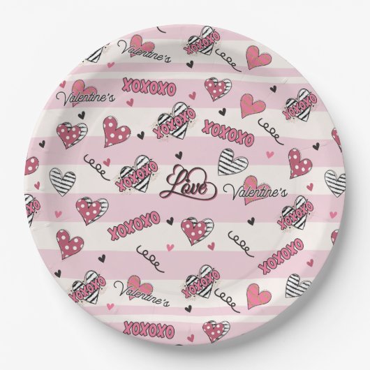 Stijlvolle XOXO-Valentijnsdag gevarieerd Papieren Bordje (Voorkant)