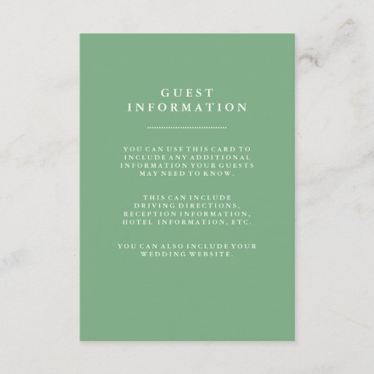 Stijlvolle Zachte Groene Bruiloft Gast Informatie Informatiekaartje (Voorkant)