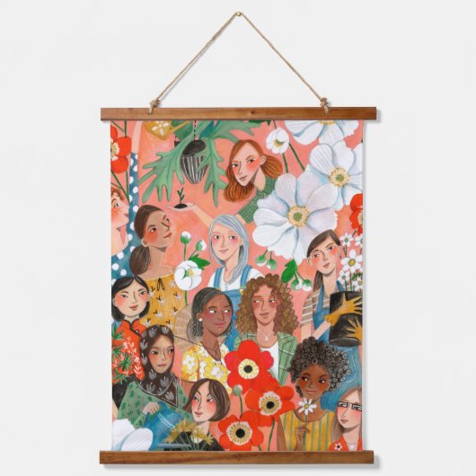 Stijlvolle zalm Internationale Vrouwendag Hangend Wandkleed (Voorkant)