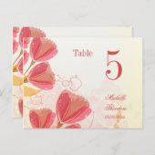 Stijlvolle zalm roze tulpen trouwtafel nummer briefkaart (Voorkant / Achterkant)