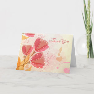 Stijlvolle zalmroze tulpen bruiloft bedankkaart